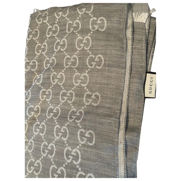 GUCCI Logo Monogrammed Wool & Silk Blend Scarf - Picture 2 of 8
